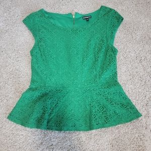 Green lace peplum top XS